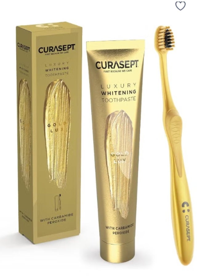 Curasept Gold Luxury Whitening Dent Toothpaste, 75 ML + Toothbrush - Image 1